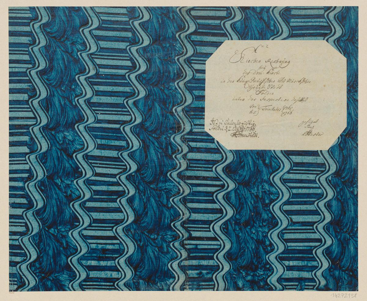Kleisterpapier mit Verdrängungsdekor (Einband für eine Akte mit Etikett, 1765/1766)