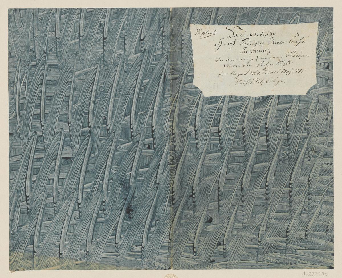 Kleisterpapier mit Verdrängungsdekor (Einband für eine Akte mit Etikett, 1769/1770)