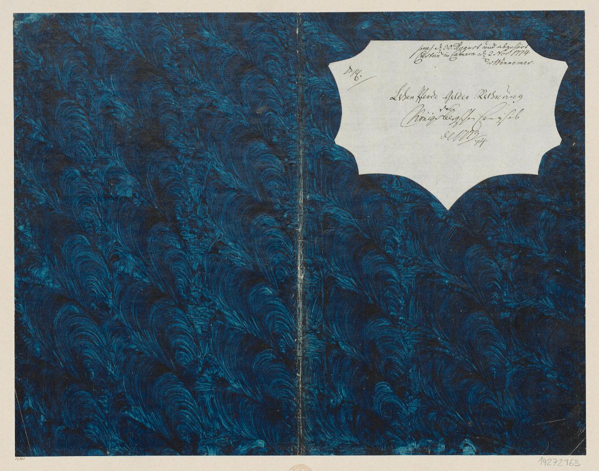 Kleisterpapier mit Pinseldekor (Einband für eine Akte mit Etikett, 1773/74)