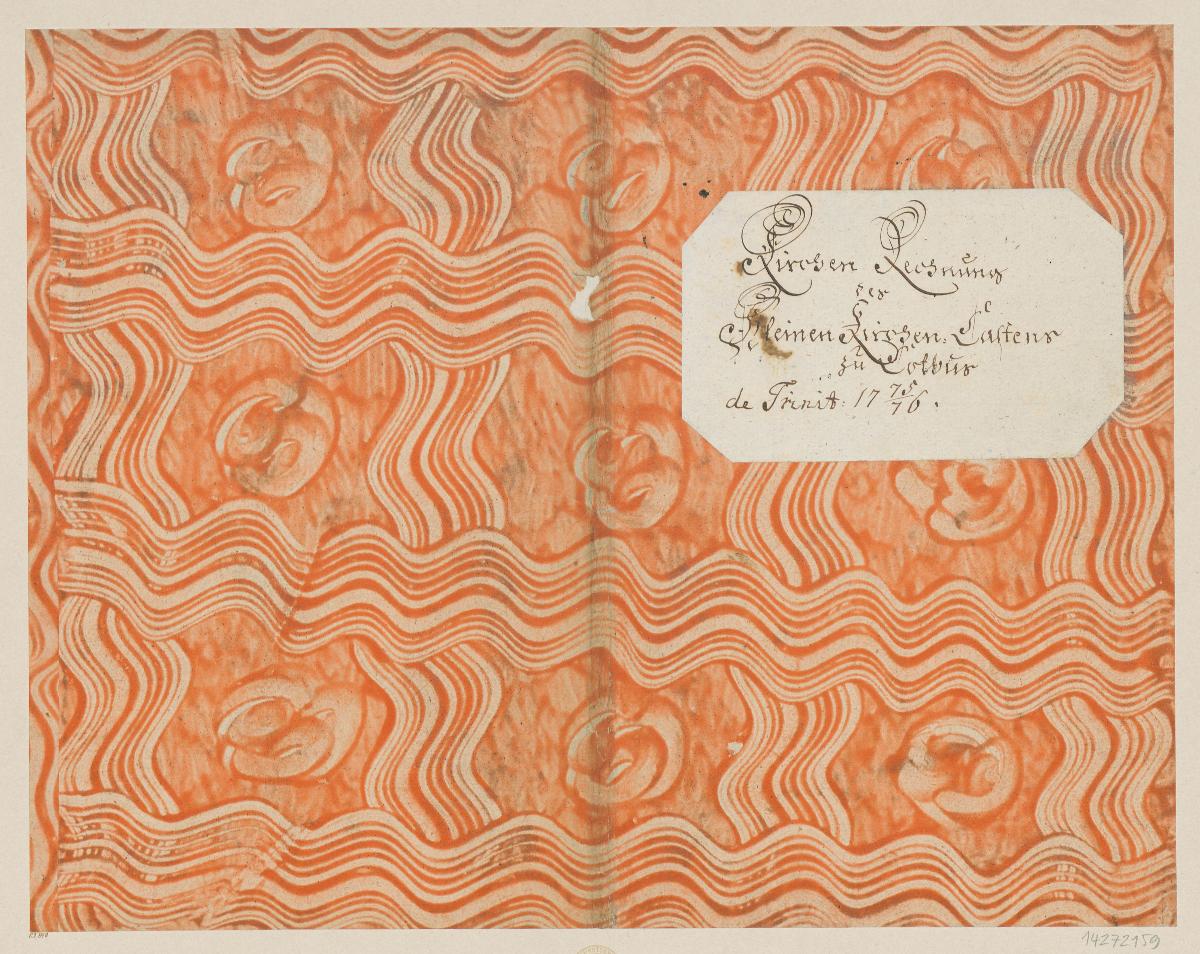 Kleisterpapier mit Verdrängungsdekor (Einband für eine Akte mit Etikett, 1775/1776)