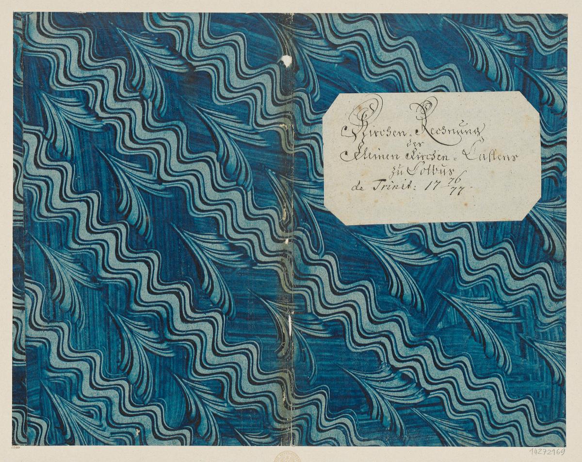 Kleisterpapier mit Verdrängungsdekor (Einband für eine Akte mit Etikett, 1776/1777)