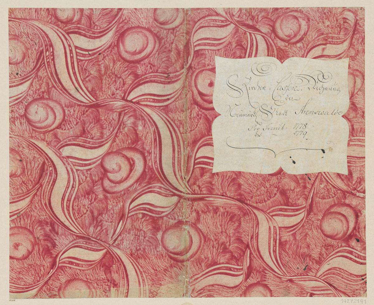 Kleisterpapier mit Verdrängungsdekor (Einband für eine Akte mit Etikett, 1778/1779)