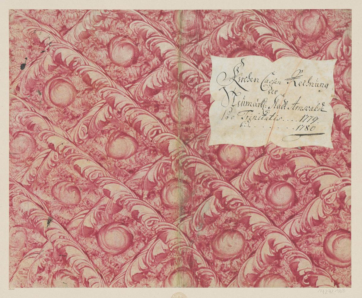 Kleisterpapier mit Verdrängungsdekor (Einband für eine Akte mit Etikett, 1779/1780)