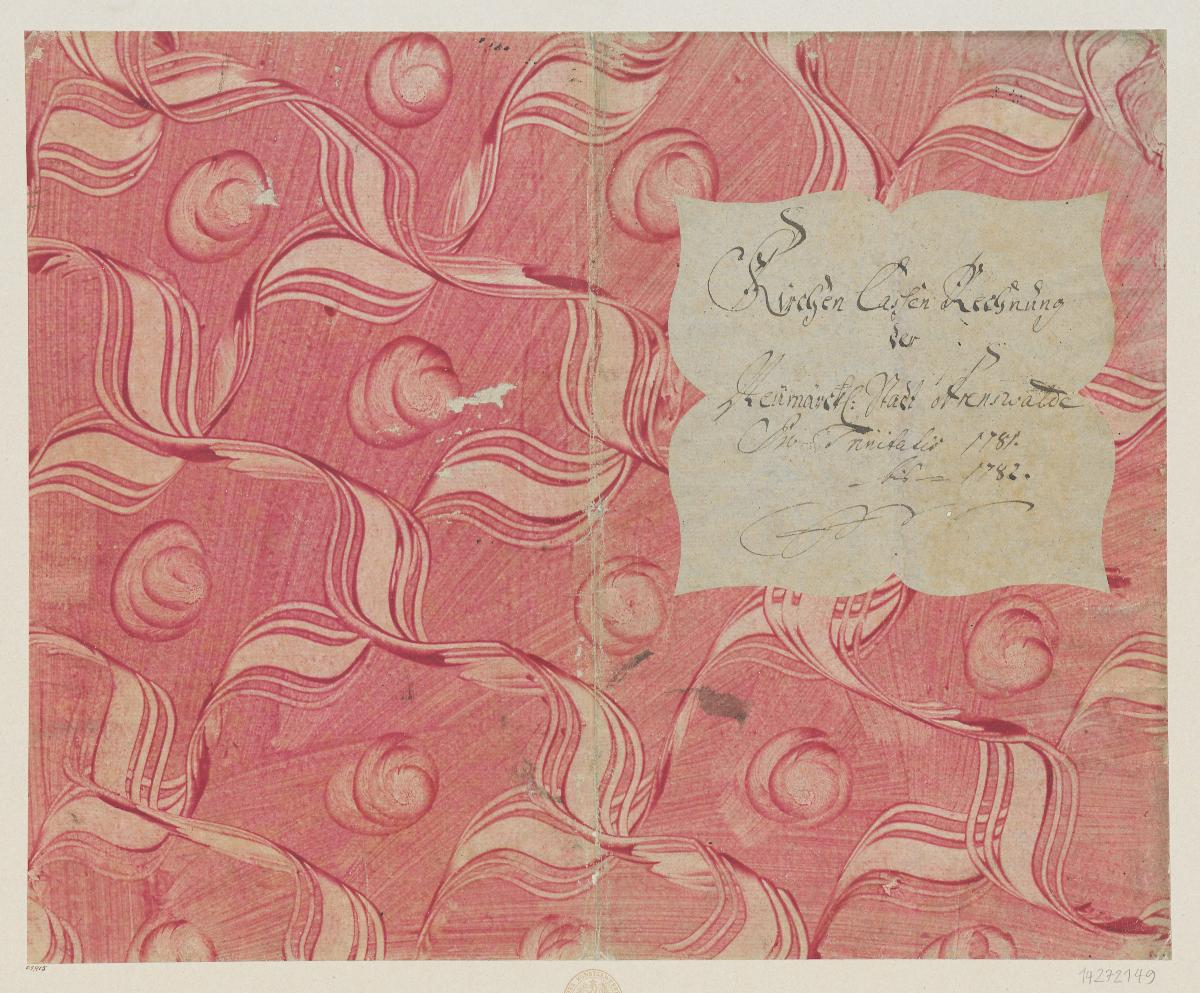 Kleisterpapier mit Verdrängungsdekor (Einband für eine Akte mit Etikett, 1781/1782)