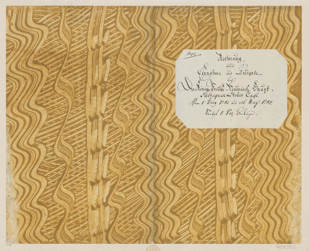 Kleisterpapier mit Verdrängungsdekor (Einband für eine Akte mit Etikett, 1783/1784)