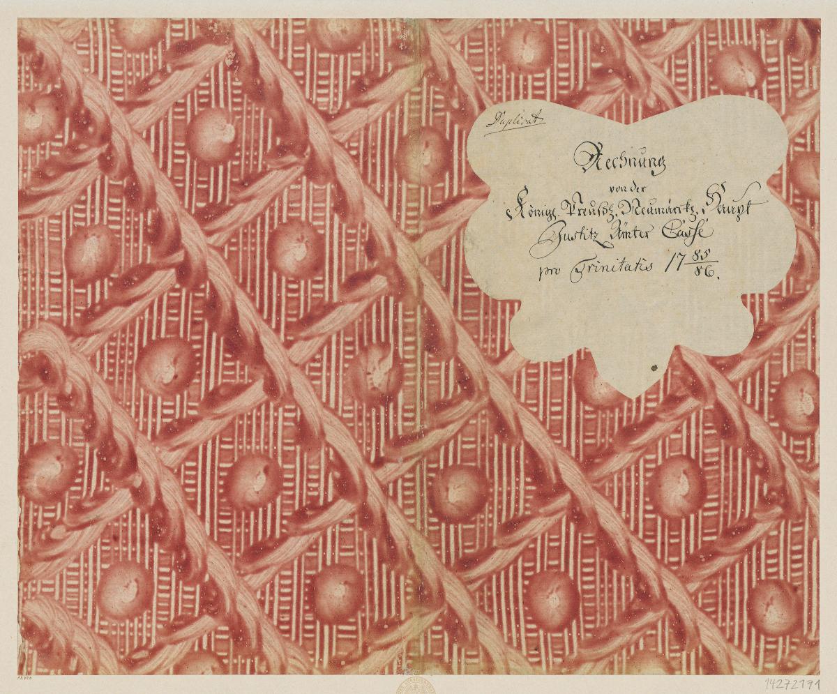 Kleisterpapier mit Verdrängungsdekor (Einband für eine Akte mit Etikett, 1785/1786)
