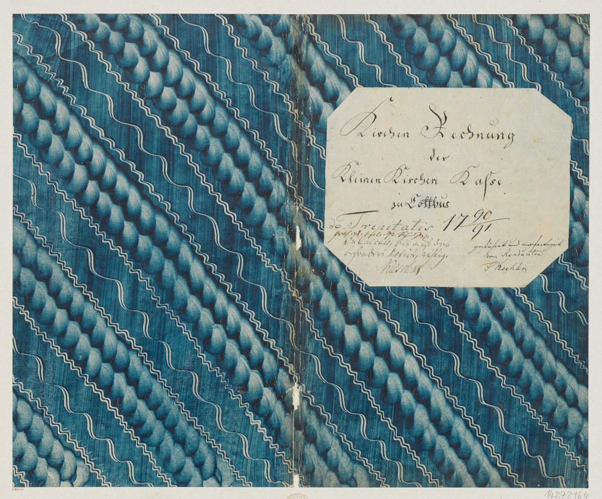 Kleisterpapier mit Verdrängungsdekor (Einband für eine Akte mit Etikett, 1780/1781)