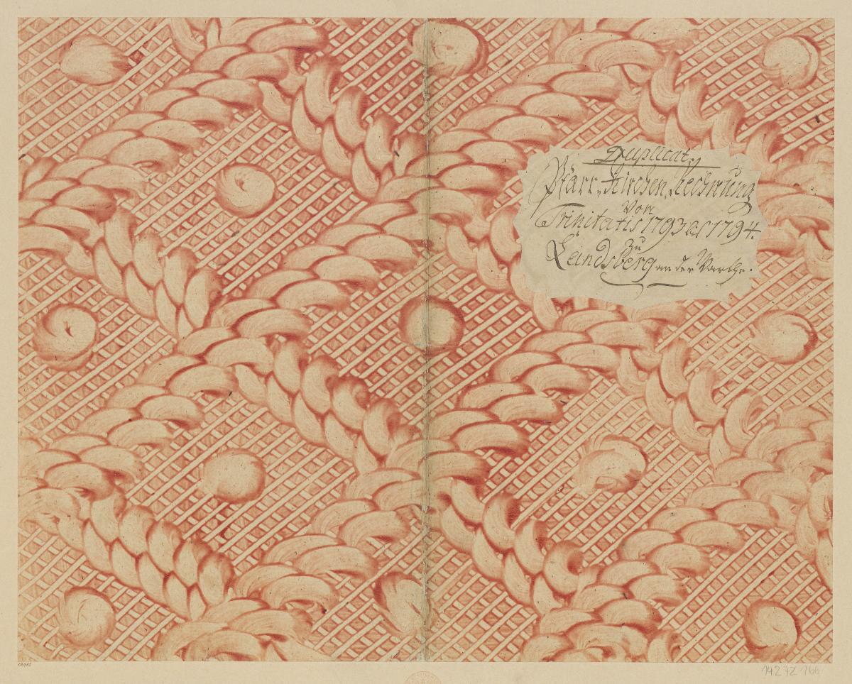 Kleisterpapier mit Verdrängungsdekor (Einband für eine Akte mit Etikett, 1793/1794)