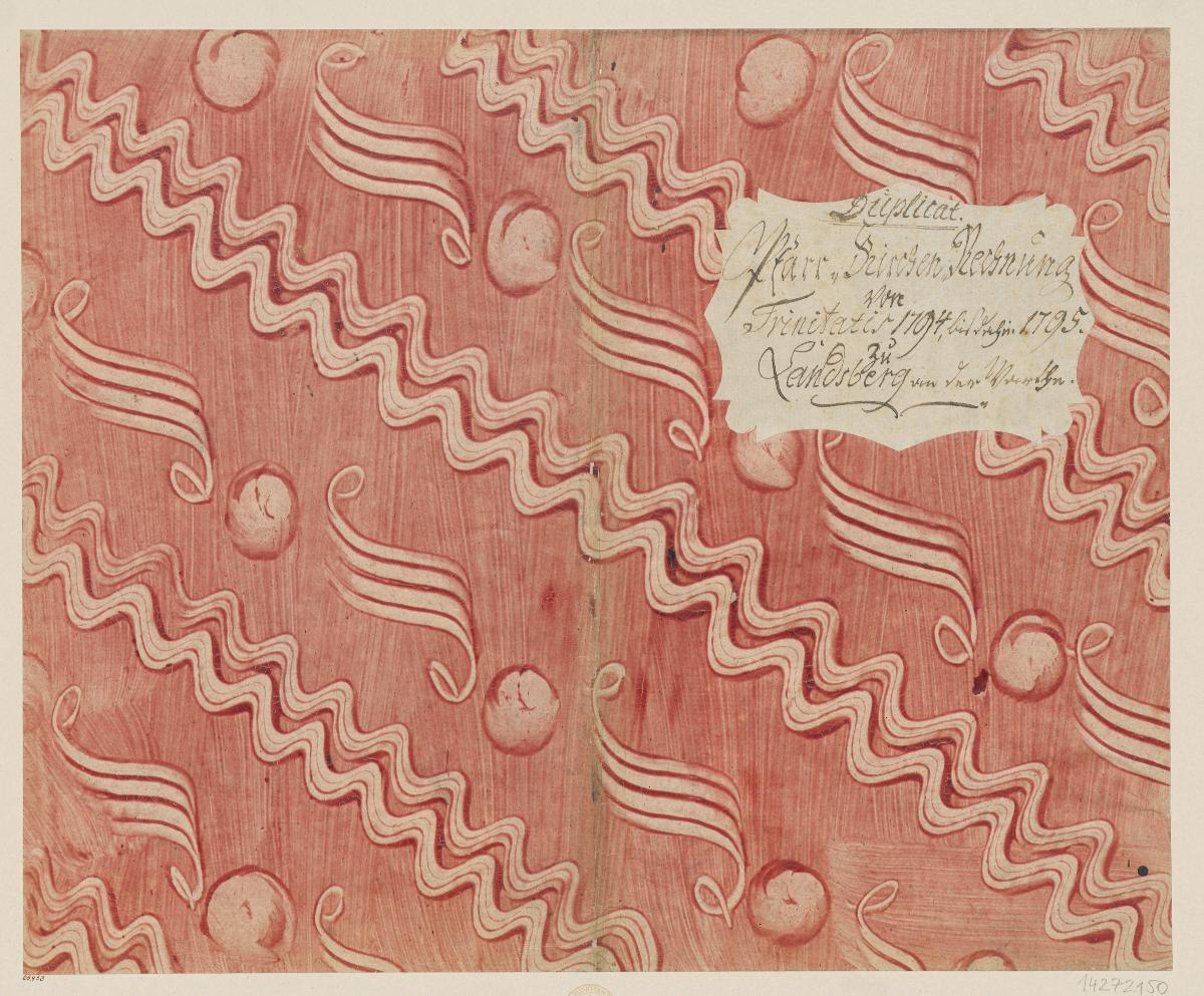 Kleisterpapier mit Verdrängungsdekor (Einband für eine Akte mit Etikett, 1781/1782)