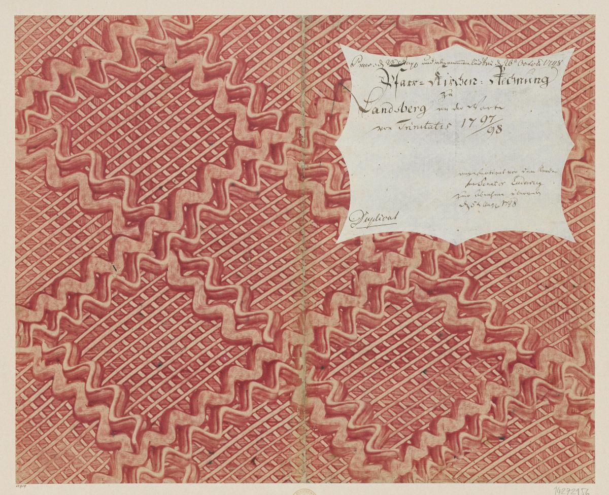 Kleisterpapier mit Verdrängungsdekor (Einband für eine Akte mit Etikett, 1797/1798)