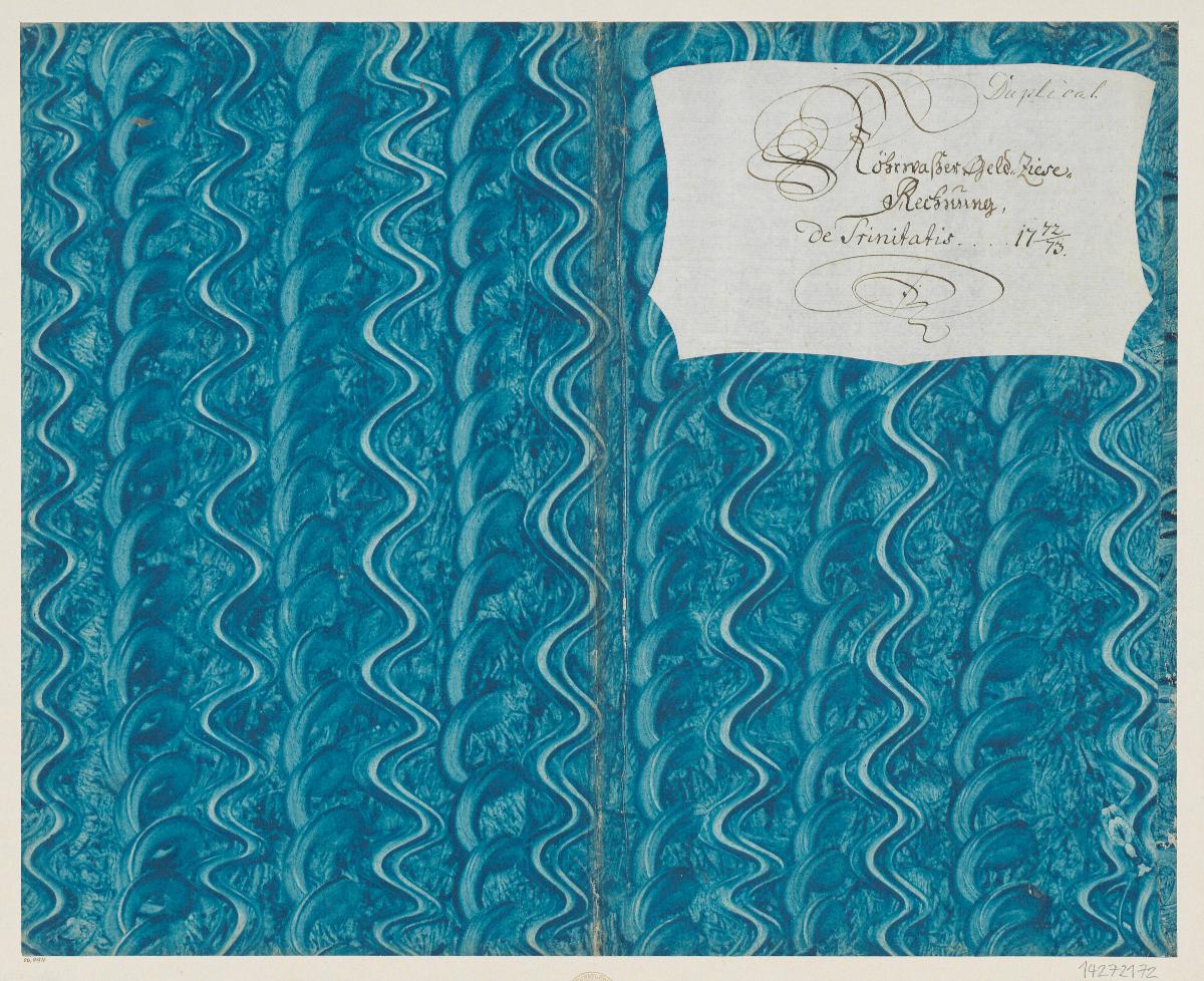 Kleisterpapier mit Verdrängungsdekor (Einband für eine Akte mit Etikett, 1772/1773)