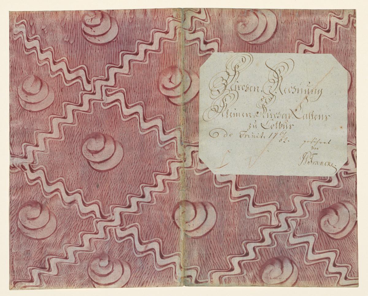 Kleisterpapier mit Verdrängungsdekor (Einband für eine Akte mit Etikett, 1761/1762)