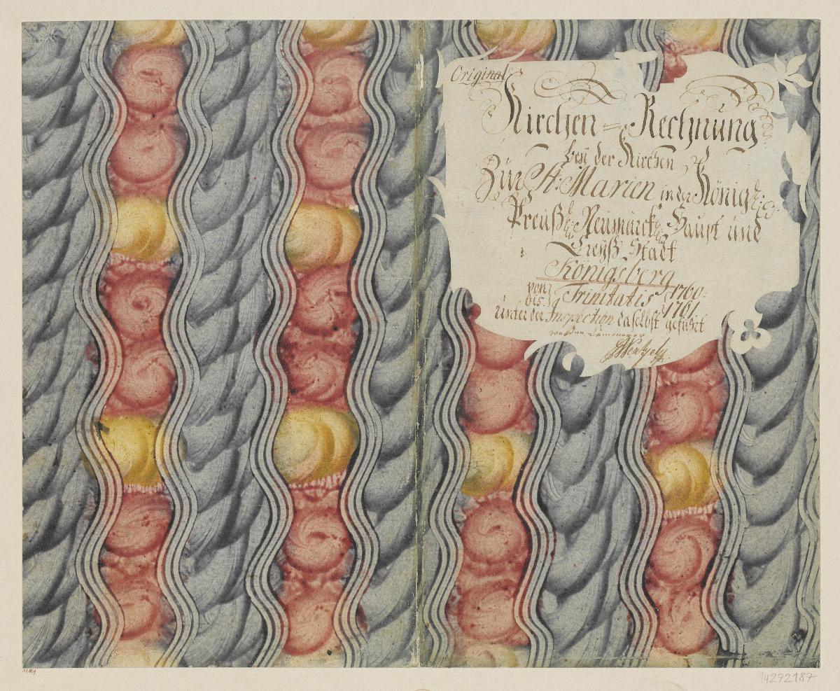 Kleisterpapier mit Verdrängungsdekor (Einband für eine Akte mit Etikett, 1760/1761)