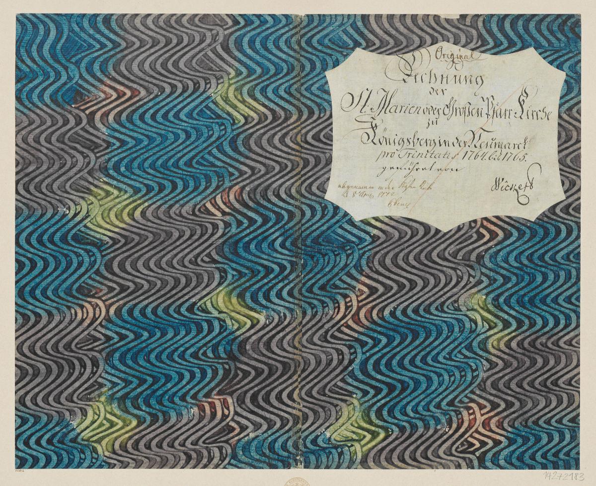 Kleisterpapier mit Verdrängungsdekor (Einband für eine Akte mit Etikett, 1764/1765)
