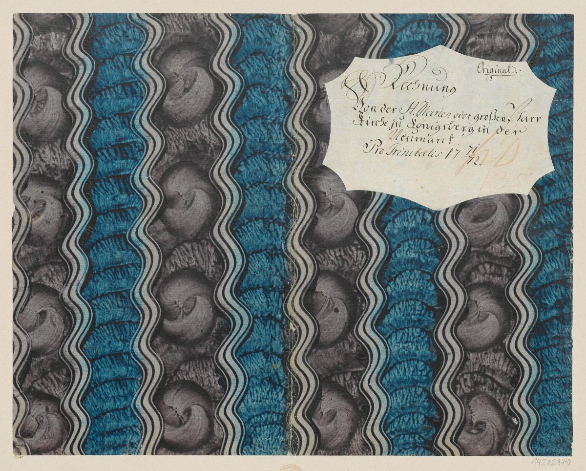 Kleisterpapier mit Verdrängungsdekor (Einband für eine Akte mit Etikett, 1771/72)