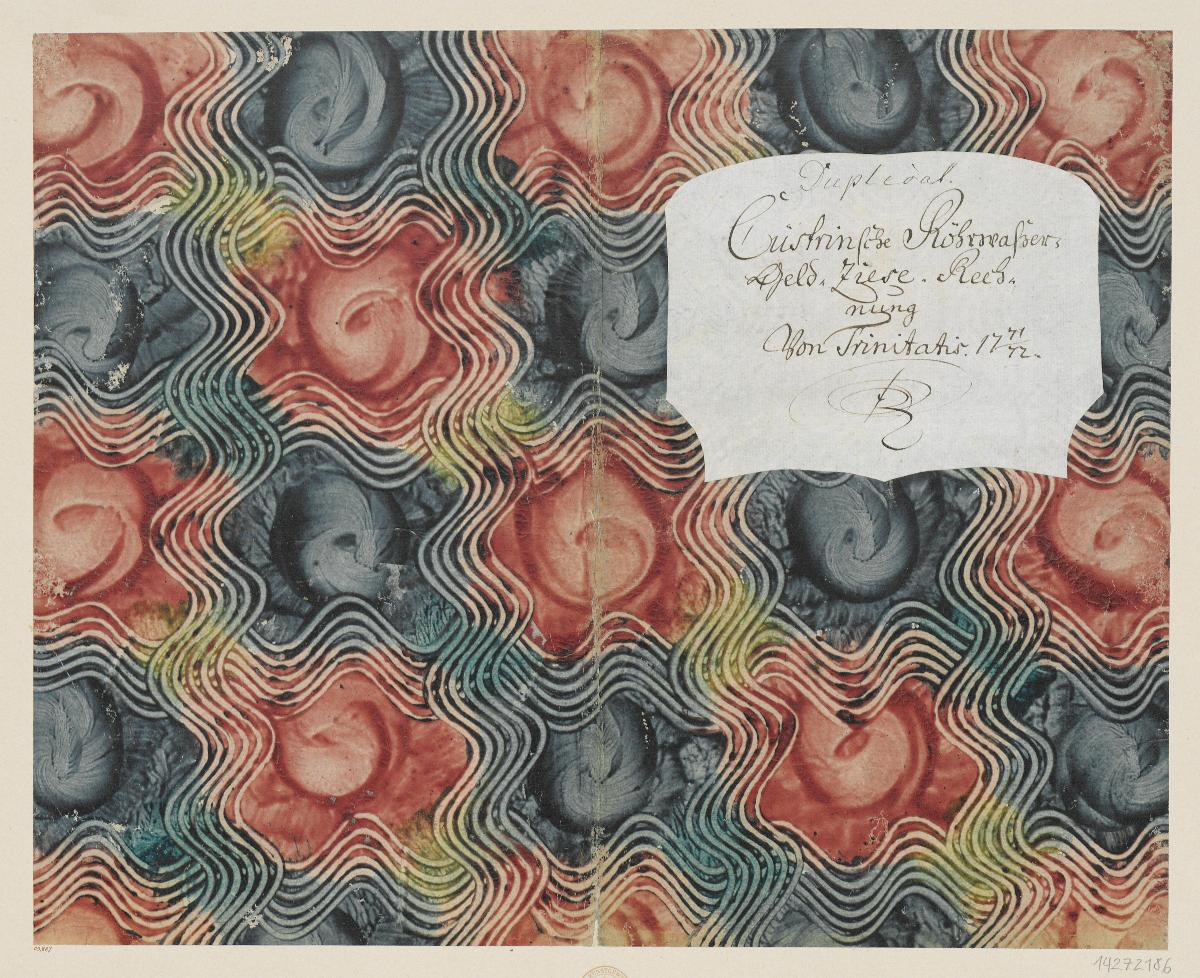 Kleisterpapier mit Verdrängungsdekor (Einband für eine Akte mit Etikett, 1771/1772)