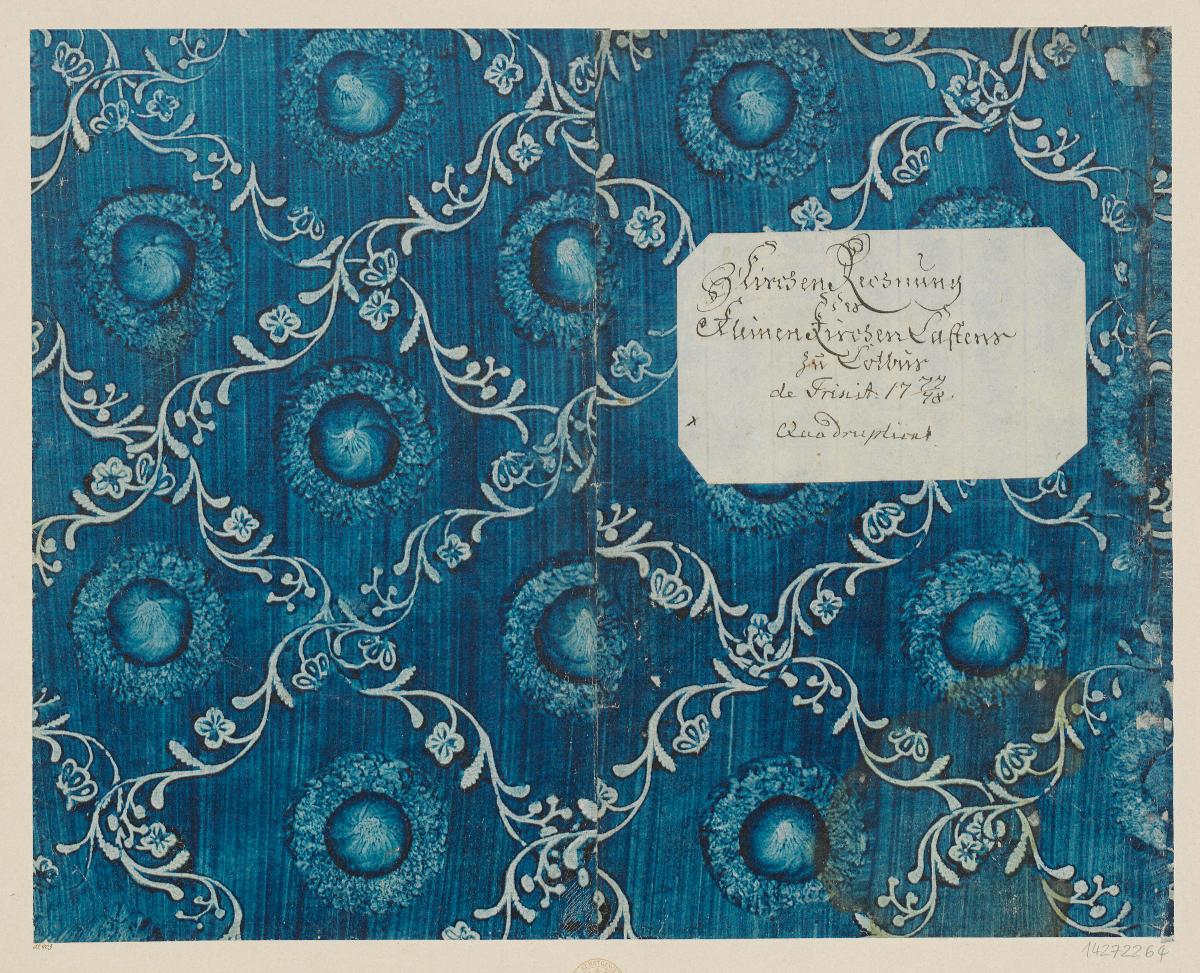 Kleisterpapier mit Verdrängungsdekor (Einband für eine Akte mit Etikett, 1777/1778)