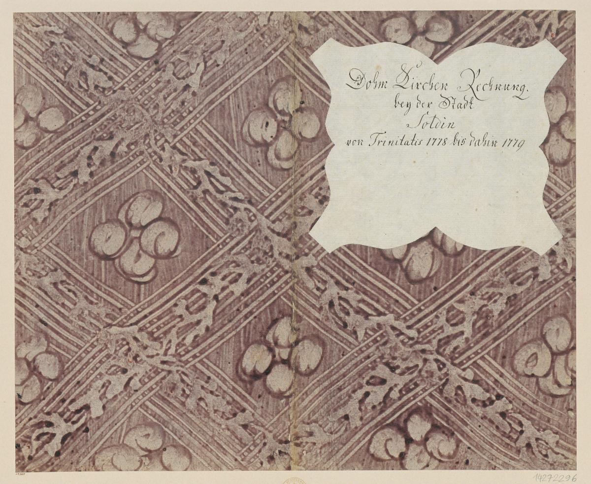 Kleisterpapier mit Verdrängungsdekor (Einband für eine Akte mit Etikett, 1778/1779)