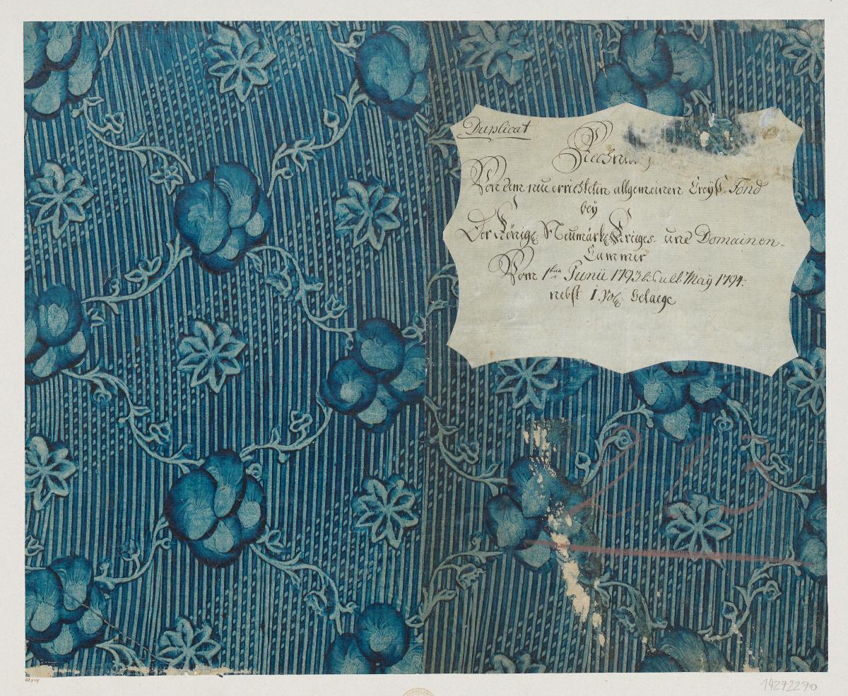 Kleisterpapier mit Verdrängungsdekor (Einband für eine Akte mit Etikett, 1793/1794)