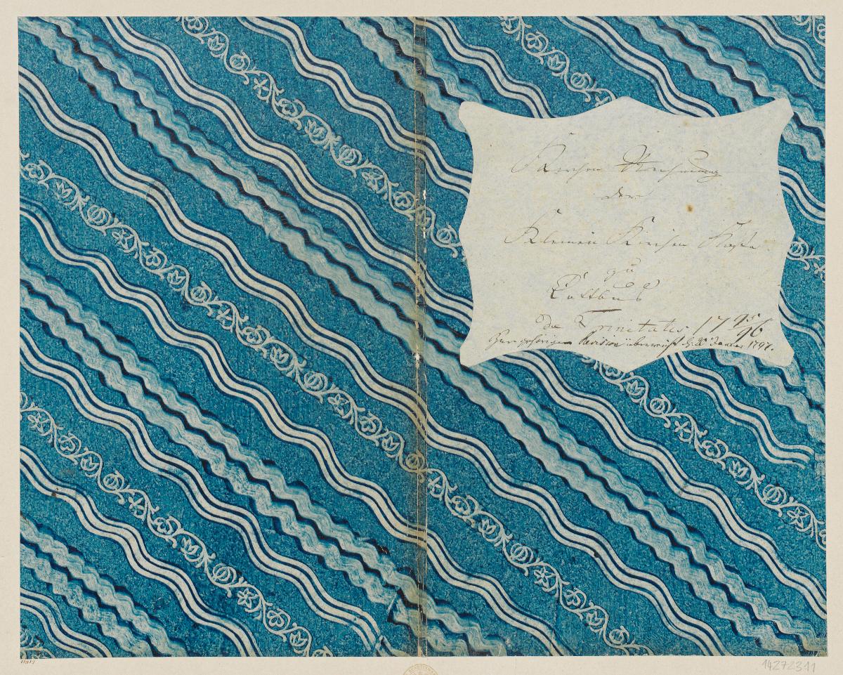 Kleisterpapier mit Verdrängungsdekor (Einband für eine Akte mit Etikett, 1795/1796)