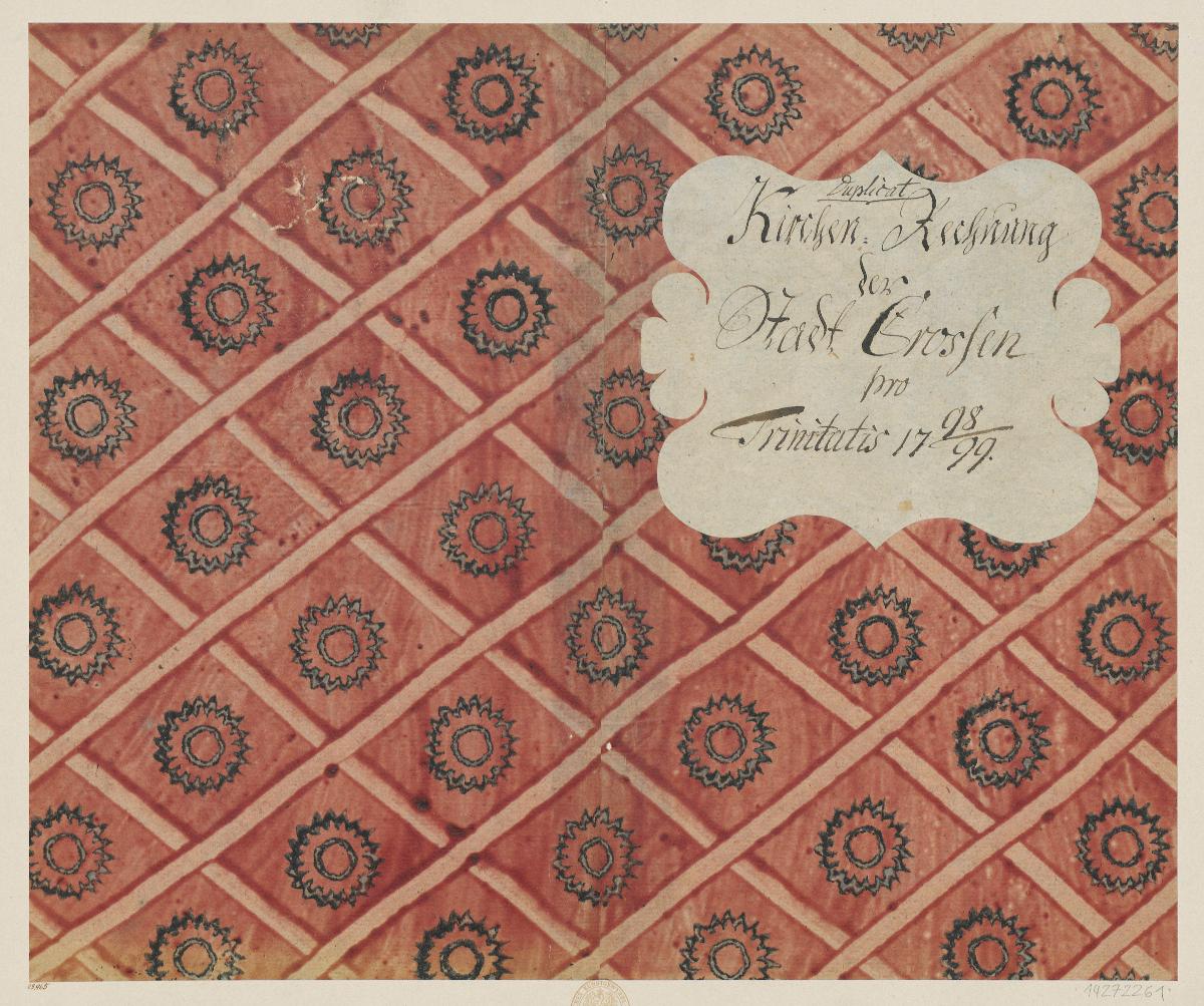 Kleisterpapier mit Verdrängungsdekor (Einband für eine Akte mit Etikett, 1798/1799)