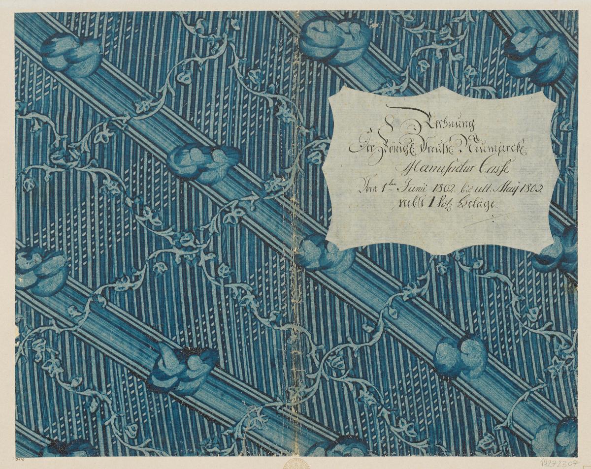 Kleisterpapier mit Verdrängungsdekor (Einband für eine Akte mit Etikett, 1802/1803)