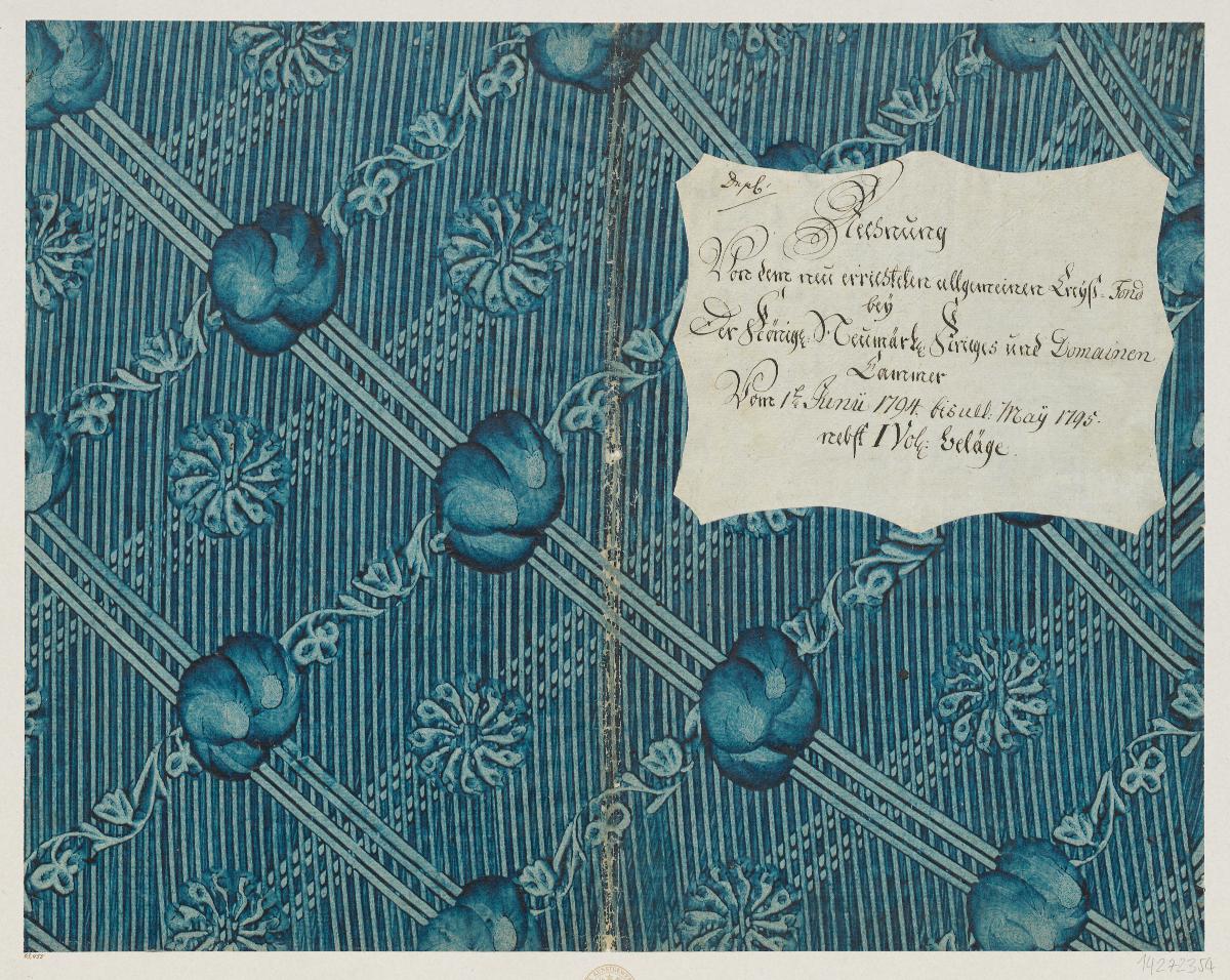 Kleisterpapier mit Verdrängungsdekor (Einband für eine Akte mit Etikett, 1794/1795)