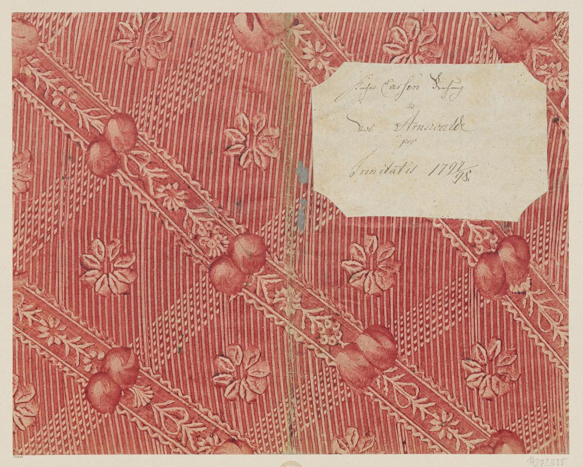 Kleisterpapier mit Verdrängungsdekor (Einband für eine Akte mit Etikett, 1797/1798)