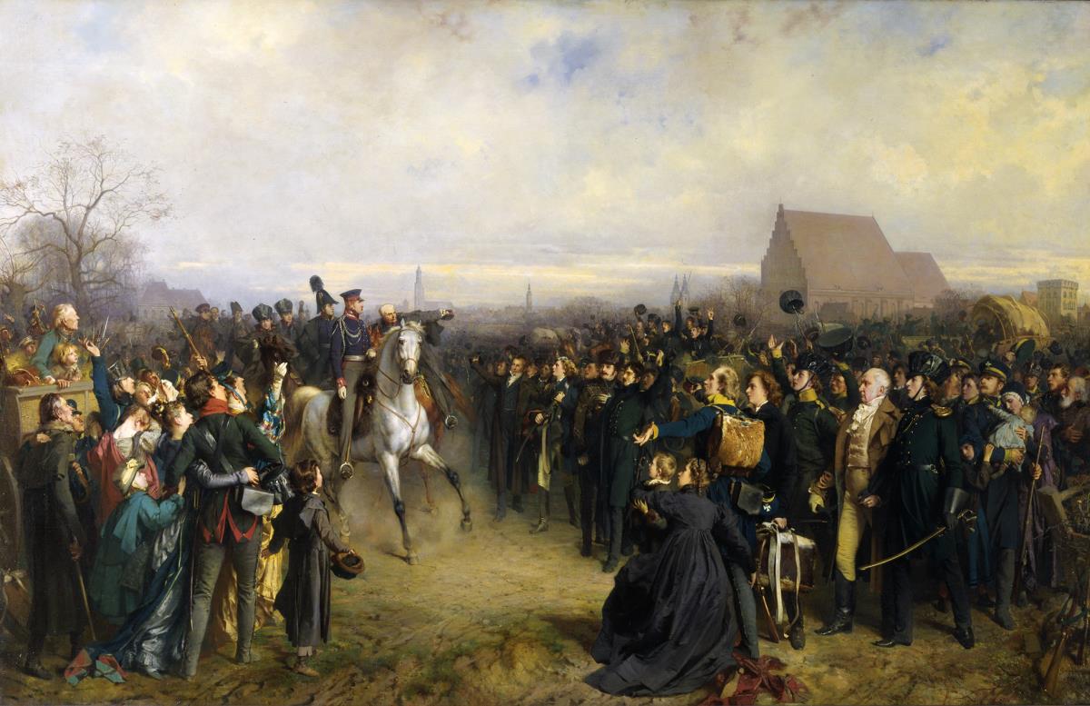 Die Freiwilligen von 1813 vor König Friedrich Wilhelm III. zu Breslau im März 1813