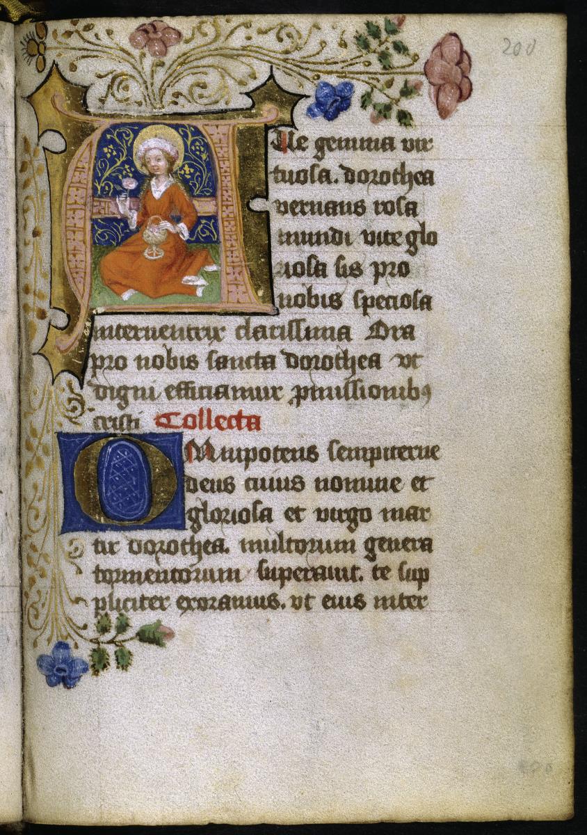 Gebetbuch, Initiale mit hl. Dorothea