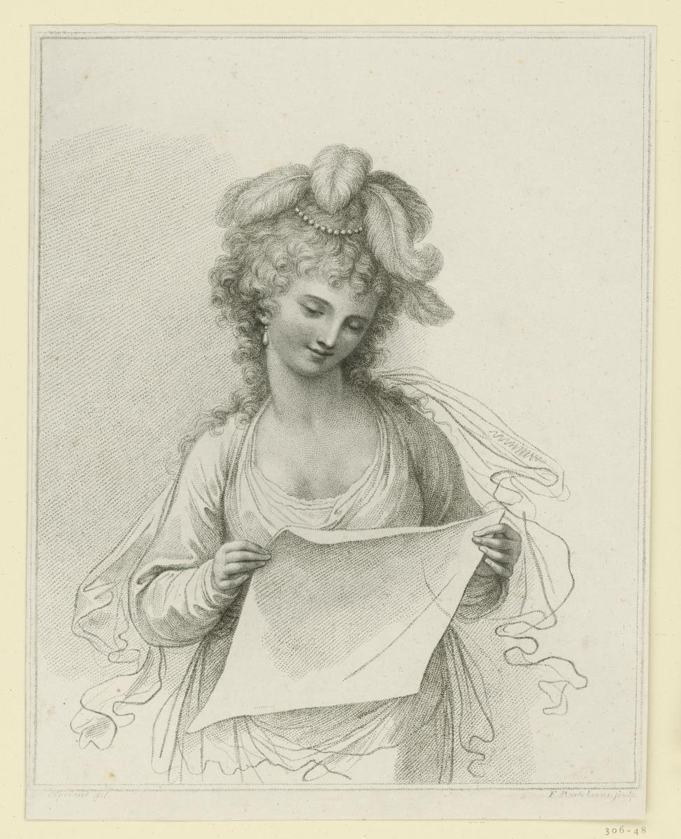 Lesende Frau mit Federhut