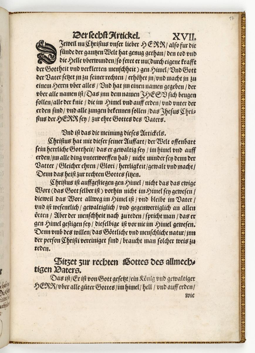 Kapitel "Der sechst Artickel.", aus: "Das Symbolum oder gemeine Bekentnis der zwelff Aposteln [...]" (Apostelmartyrien), Wittenberg 1539