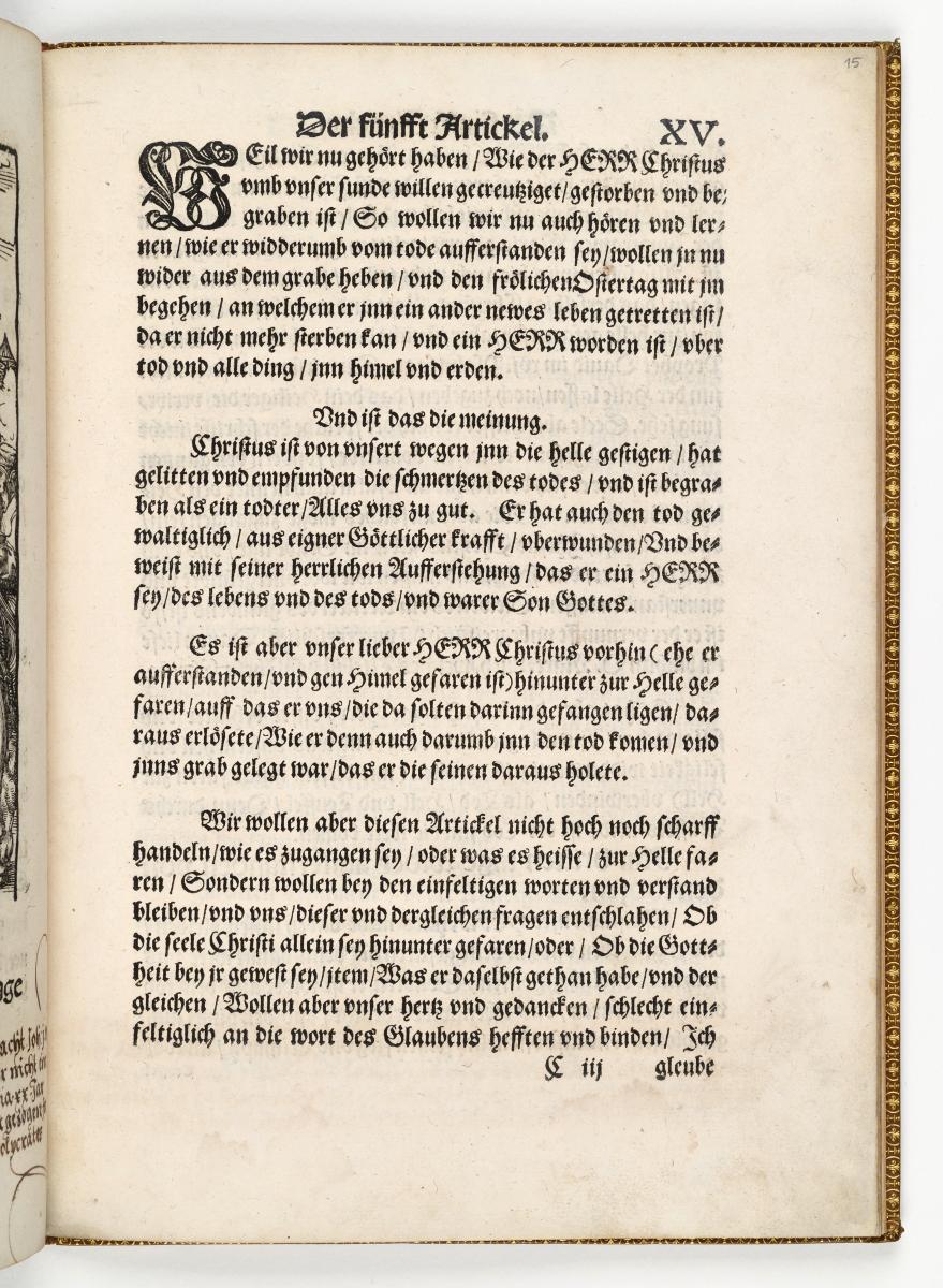 Kapitel "Der fünfft Artickel.", aus: "Das Symbolum oder gemeine Bekentnis der zwelff Aposteln [...]" (Apostelmartyrien), Wittenberg 1539