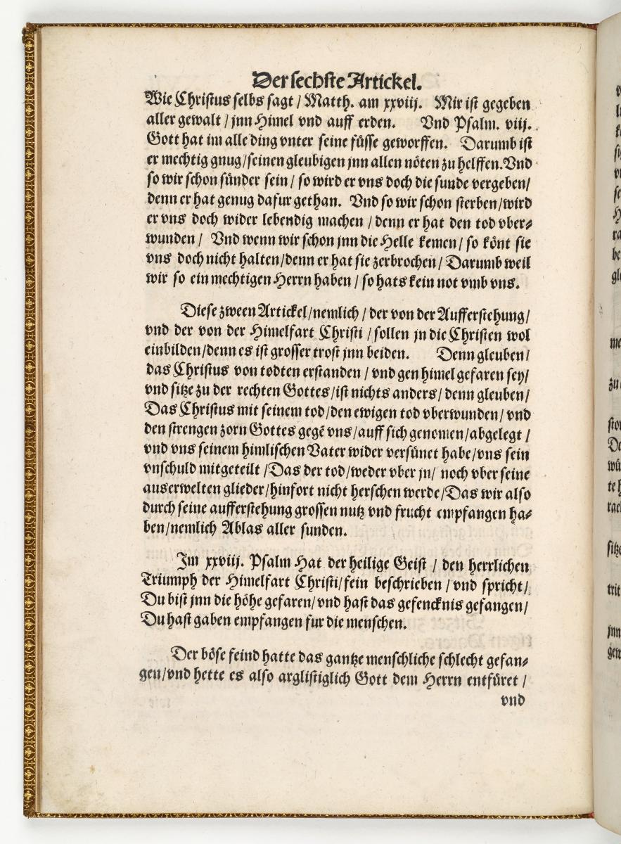 Kapitel "Der sechst Artickel.", aus: "Das Symbolum oder gemeine Bekentnis der zwelff Aposteln [...]" (Apostelmartyrien), Wittenberg 1539