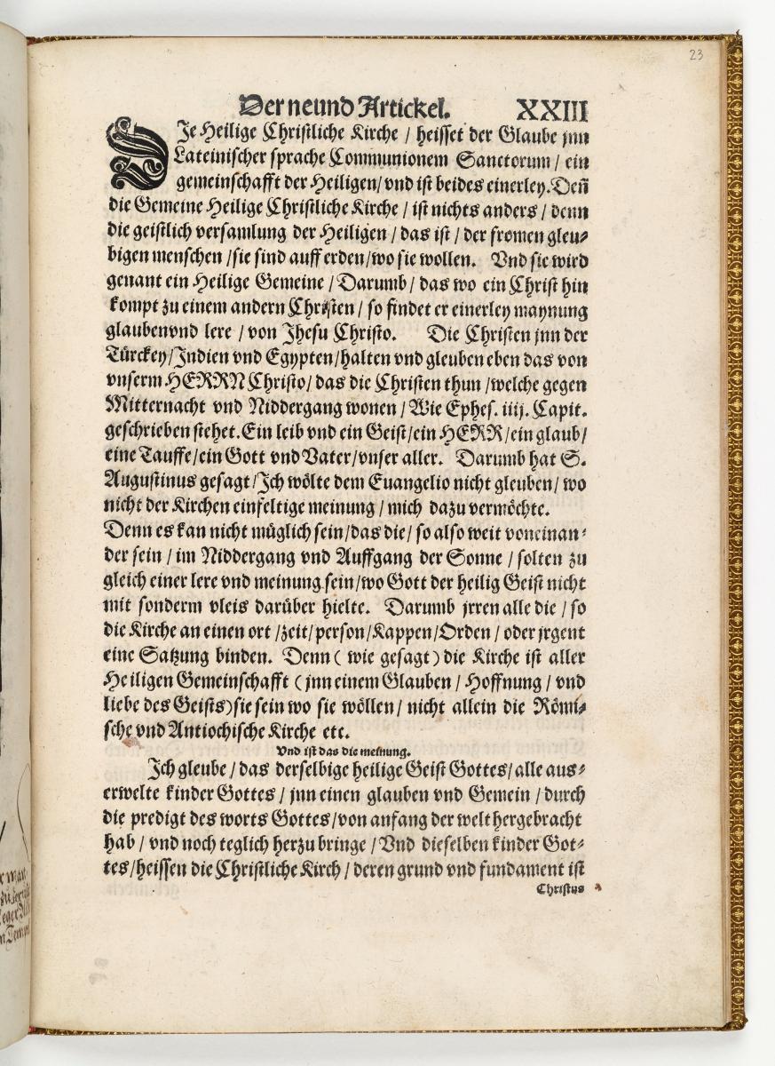 Kapitel "Der neund Artickel.", aus: "Das Symbolum oder gemeine Bekentnis der zwelff Aposteln [...]" (Apostelmartyrien), Wittenberg 1539
