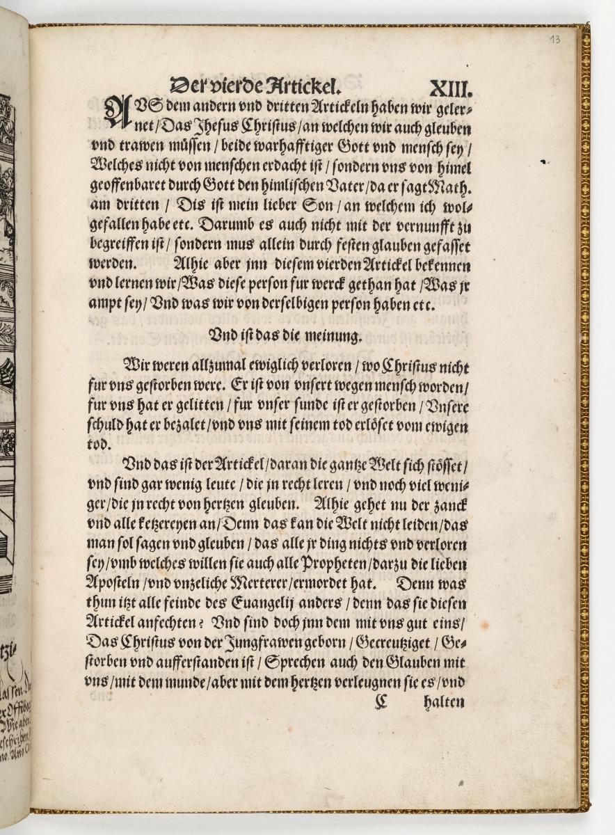 Kapitel "Der vierd Artickel.", aus: "Das Symbolum oder gemeine Bekentnis der zwelff Aposteln [...] (Apostelmartyrien), Wittenberg 1539