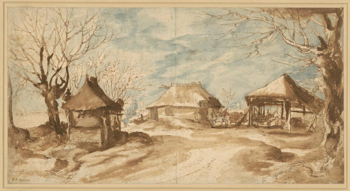 Bauernhaus mit drei Strohschuppen