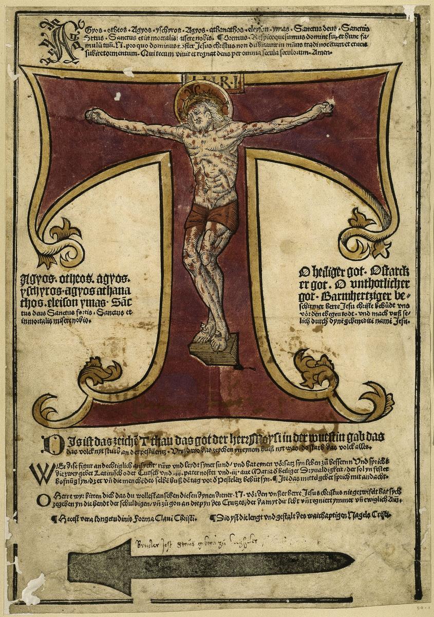 Christus, gekreuzigt auf einem T