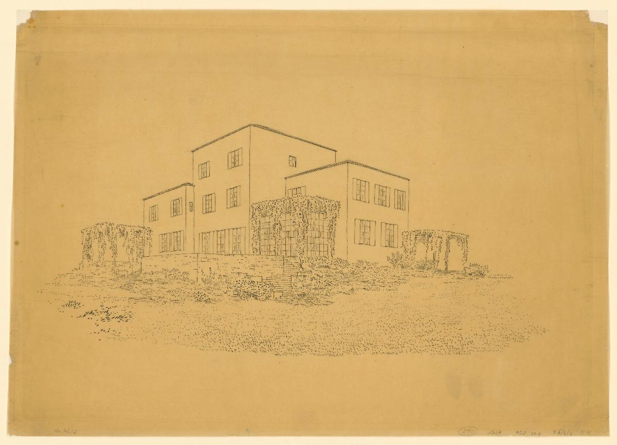 Haus Freudenberg, Heidelberg, Gartenseite, Perspektivische Ansicht