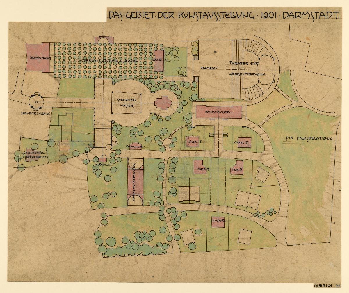 Darmstadt, Bebauungsplan für die Künstlerkolonie-Ausstellung, Mathildenhöhe, Situationsplan