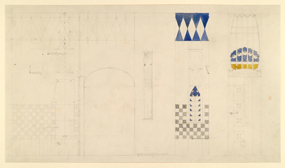 Darmstadt, Wohnhaus Olbrich, Toilette und zugehöriger Vorraum, Wandaufrisse