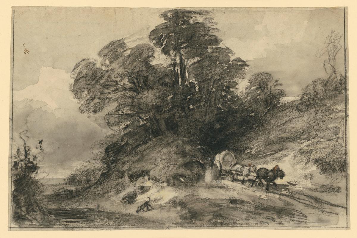 Landschaft mit Planwagen