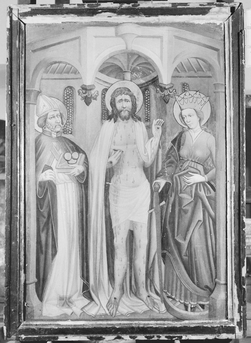 Christus zeigt seine Wunden, an seiner Seite die Heiligen Barnabas und Katharina von Alexandrien