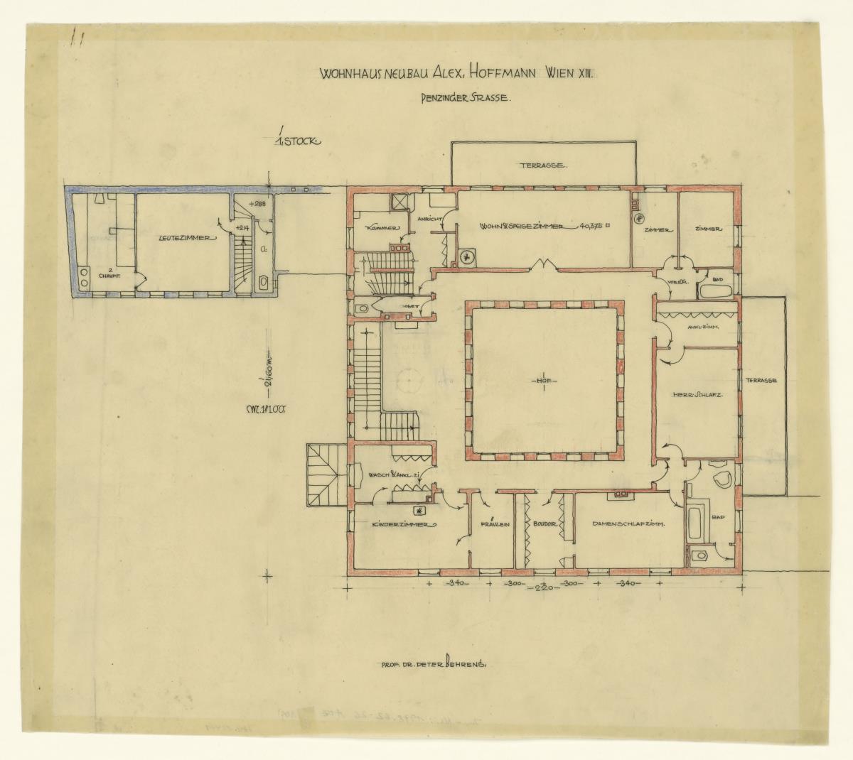 Wohnhaus Alexander Hoffmann, Wien, 1. Stock, Grundriss, M 1:100