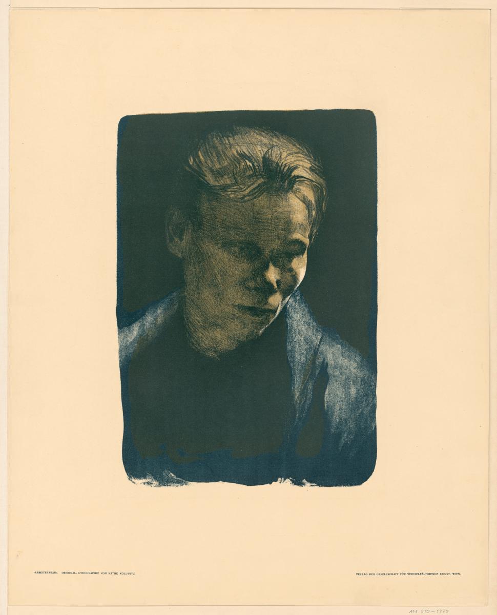 Brustbild einer Arbeiterfrau mit blauem Tuch (3. Zustand; aus: Jahresmappe der Gesellschaft für vervielfältigende Kunst in Wien, 1906)