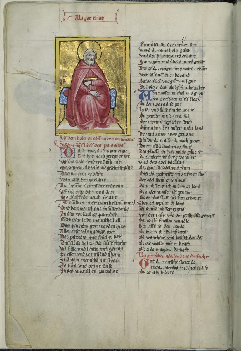 Toggenburg-Bibel. Die Schöpfungsgeschichte. Der siebte Tag, Gottvater ruhend