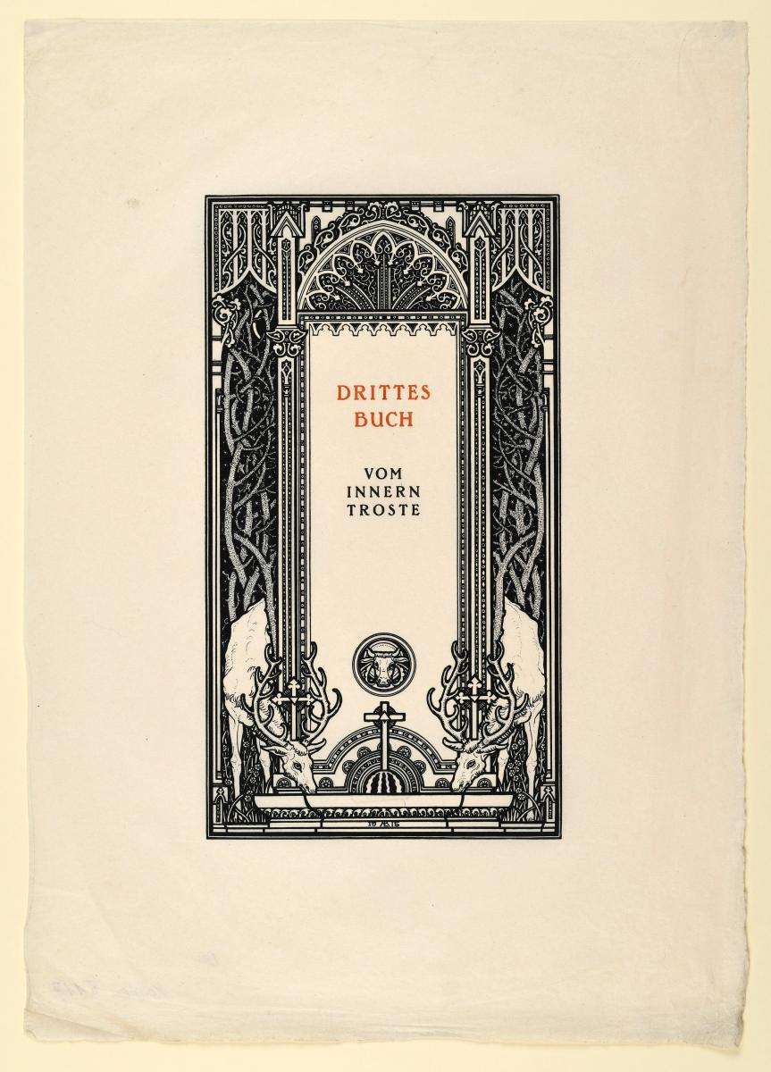 Probedruck des dritten Zwischentitels in Thomas von Kempen Die vier Bücher von der Nachfolge Christi