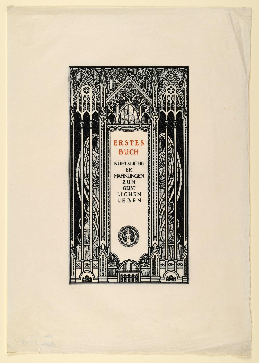 Probedruck des ersten Zwischentitels in Thomas von Kempen Die vier Bücher von der Nachfolge Christi