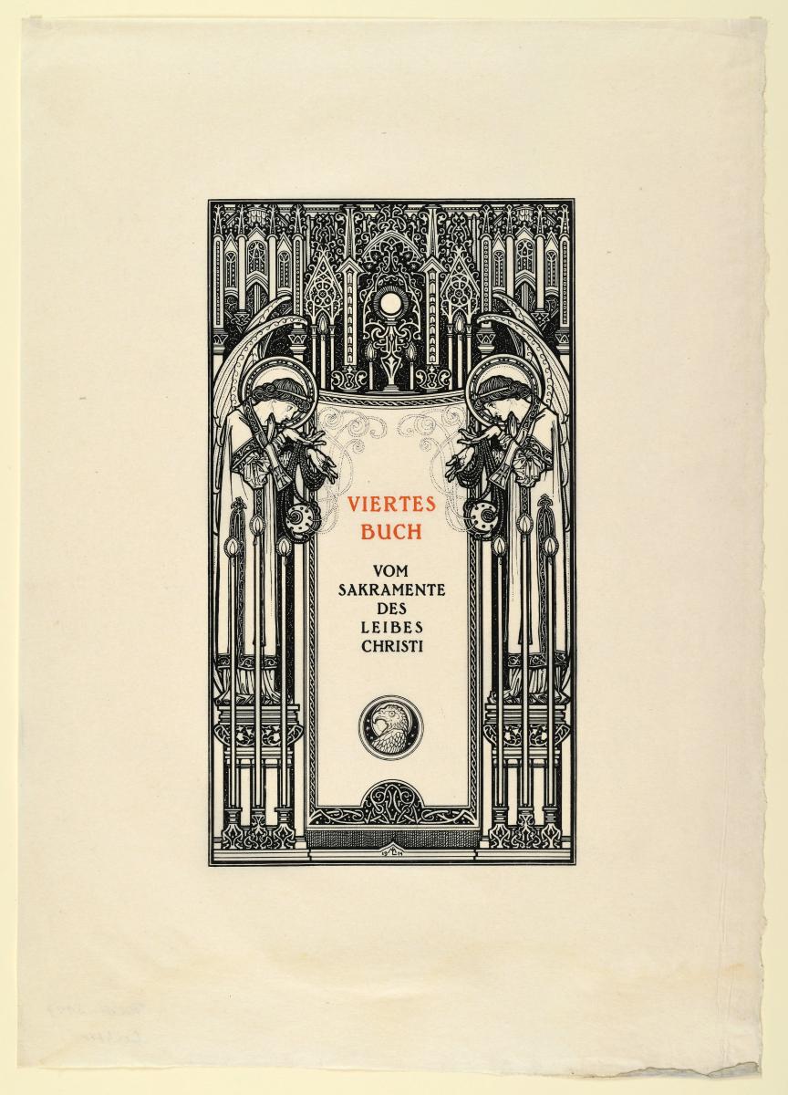 Probedruck des vierten Zwischentitels in Thomas von Kempen Die vier Bücher von der Nachfolge Christi