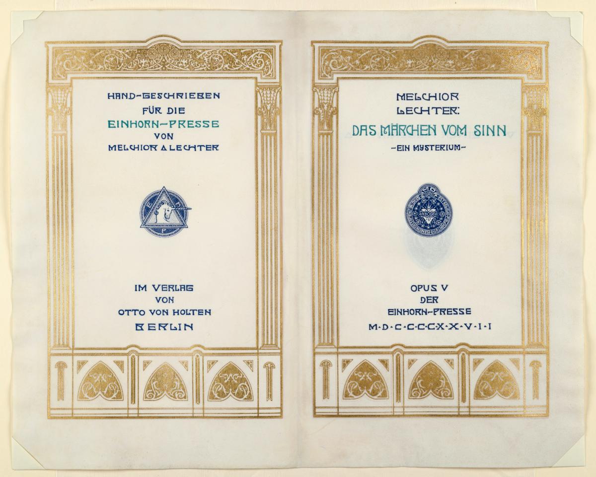Probedruck des Titelblattes zu Melchior Lechter Das Märchen vom Sinn